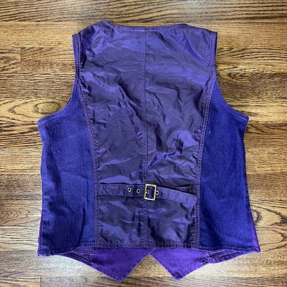 VTG Diane Gilman Denim Purple Vest Womens M Floral Boho Patchwork Button - Picture 2 of 6